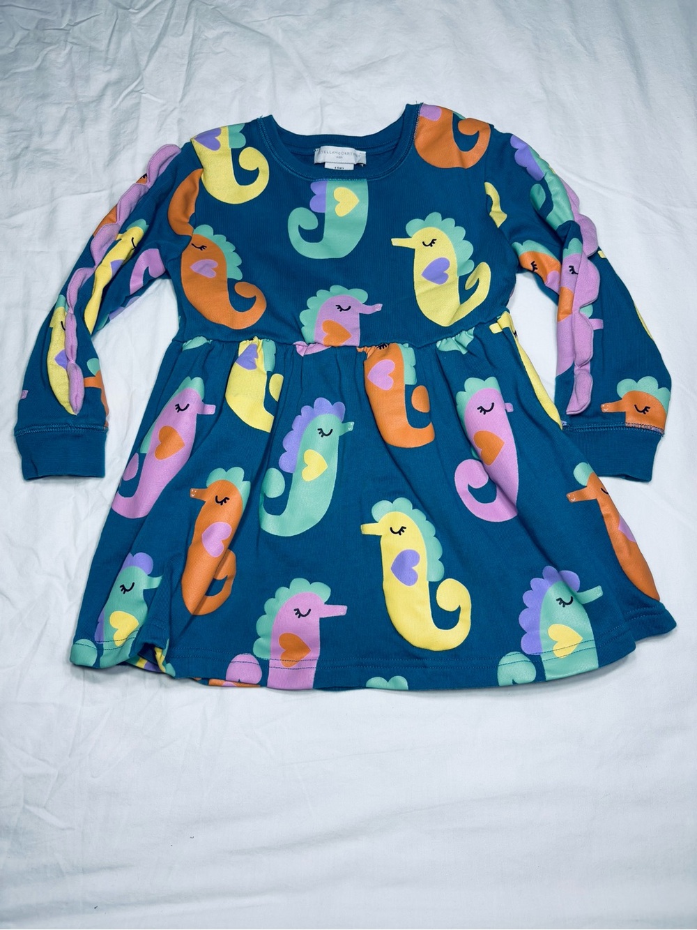 Stella McCartney Kids Teal Crewneck Dress with Multicolor
